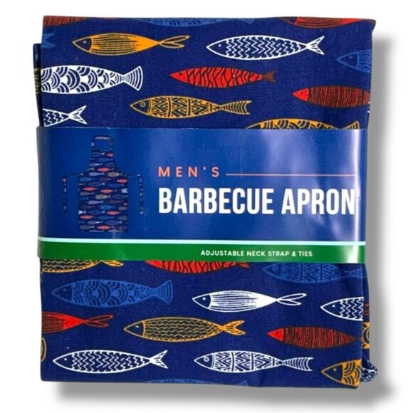 Barbeque Apron Bib Style  Unisex Nautical Fish Cotton Adjustable Men's Blue OS - Picture 5 of 16